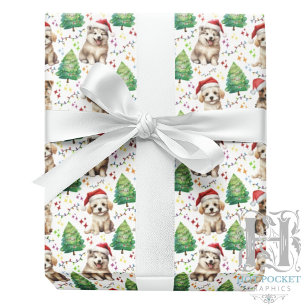 Papel de embrulho de Natal com cachorro