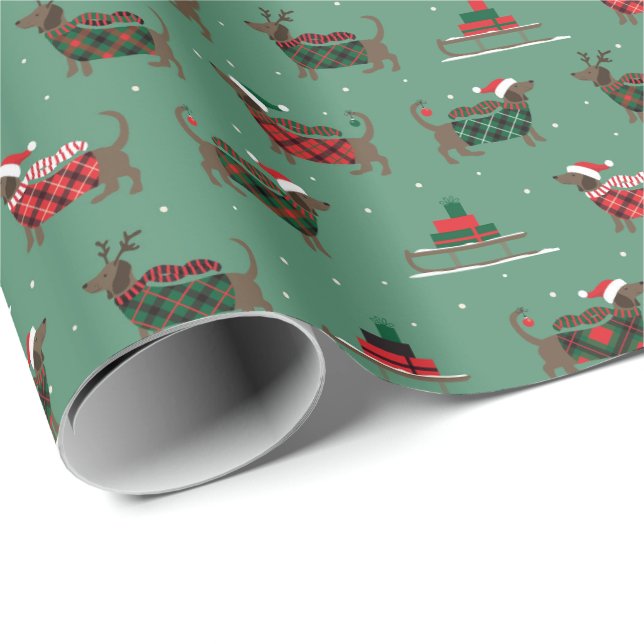 Papel de embrulho de Natal com cachorro Dachshund  (Ponta do rolo)