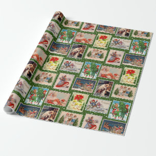 Papel de embrulho de Natal com cartão postal vinta