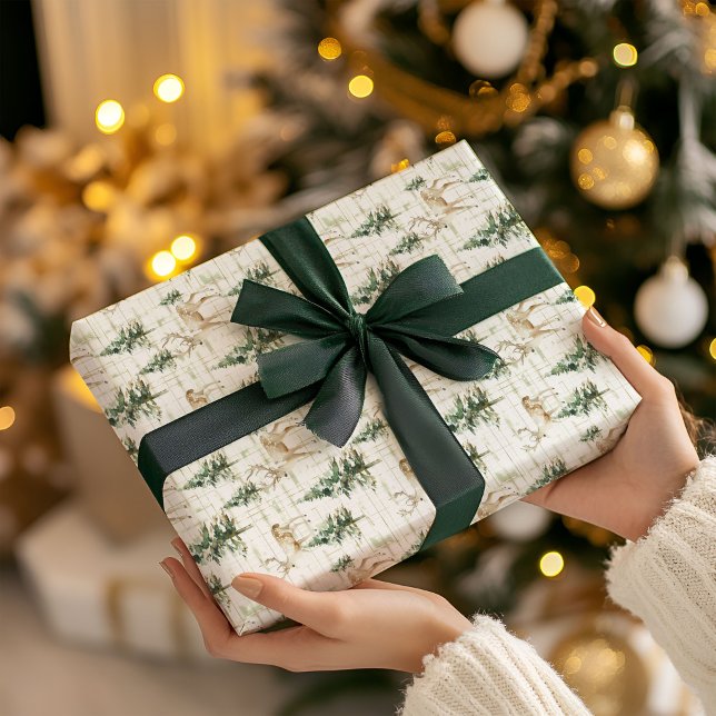 Papel de embrulho de Natal com cervos na floresta  (Criador carregado)