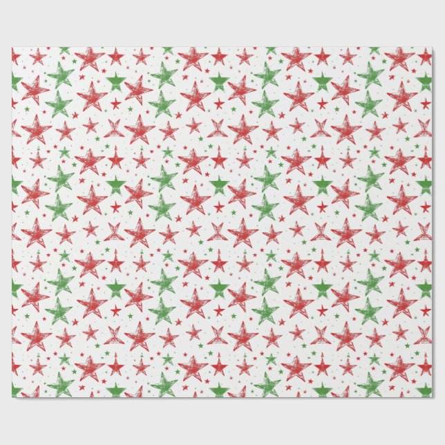 Papel de embrulho de Natal com estrelas vermelhas  (Aberto)