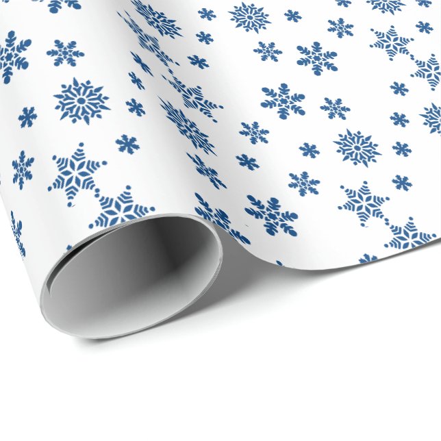 Papel de embrulho de Natal com flocos de neve azui (Ponta do rolo)