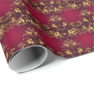 Papel de embrulho de Natal com flores vermelhas bo