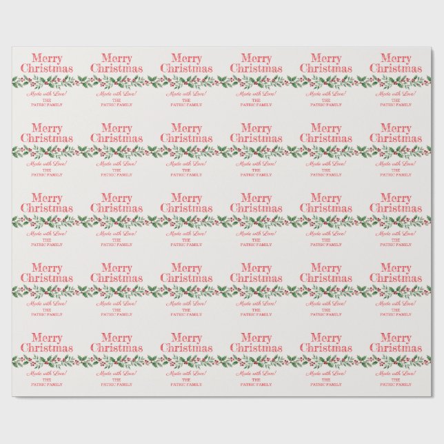 Papel de embrulho de Natal com Folha de Azevinho F (Aberto)