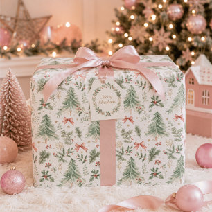 Papel de embrulho de Natal com folhagem em aquarel