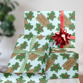 Papel de Embrulho de Natal com Frutas do Azevinho