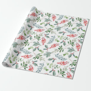 Papel de embrulho de Natal com frutos de azevinho