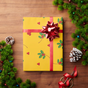 Papel de embrulho de Natal com frutos de azevinho