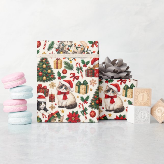 Papel de embrulho de Natal com gatos (Chá de bebê)