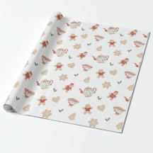 Papel de embrulho de Natal com gengibre e bule de