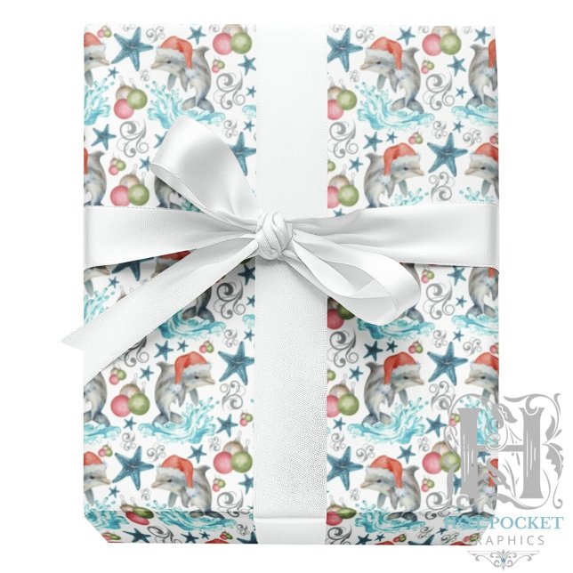 Papel de embrulho de Natal com golfinhos em branco (Criador carregado)