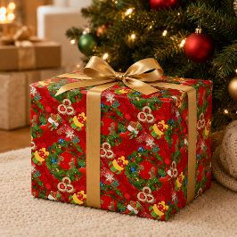 Papel de embrulho de Natal com guirlanda de gengib