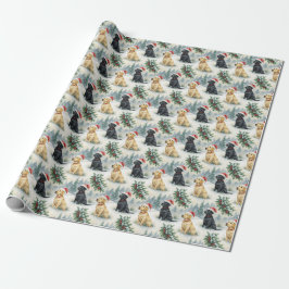 Papel de embrulho de Natal com Labrador amarelo e