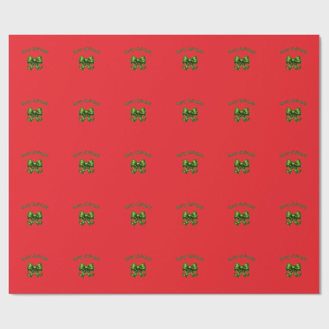 Papel de embrulho de Natal com laço verde (Aberto)