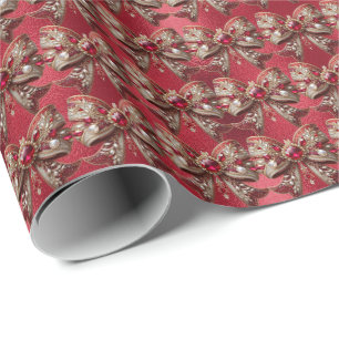 Papel de embrulho de Natal com laço vermelho