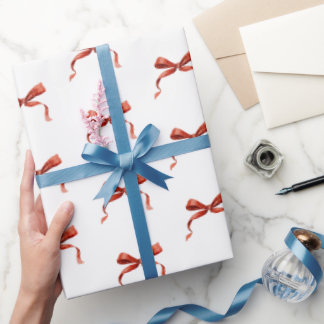Papel de embrulho de Natal com laço vermelho aquar