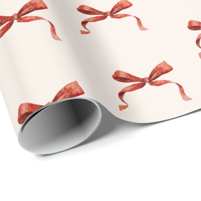 Papel de embrulho de Natal com laço vermelho aquar (Ponta do rolo)