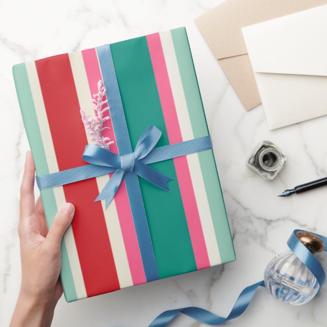 Papel de embrulho de Natal com listras retrô (Presentear)