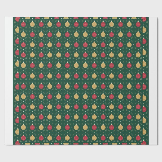 Papel de embrulho de Natal com ornamentos clássico (Aberto)