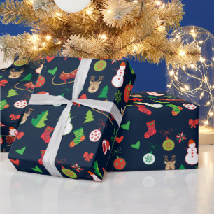 Papel de embrulho de Natal com personagens de Nata
