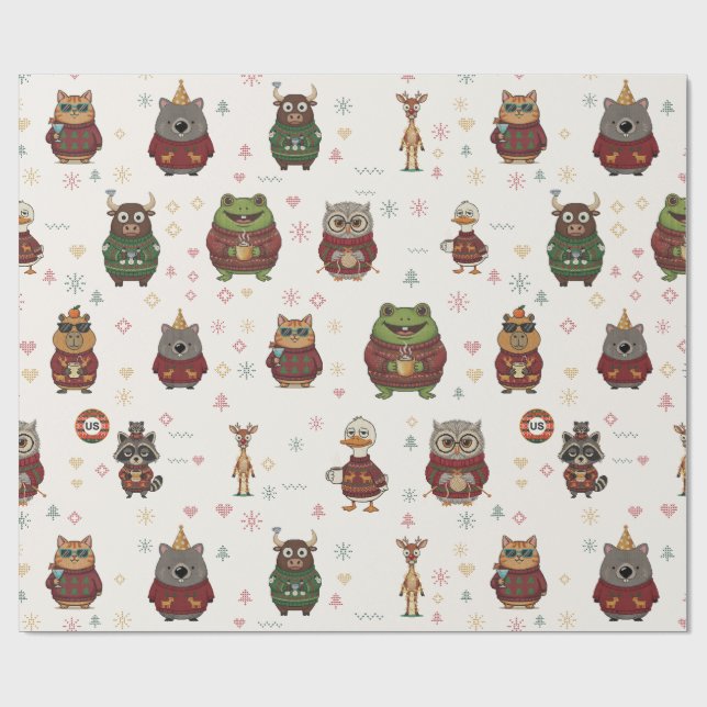 Papel de embrulho de Natal com personagens de suét (Aberto)