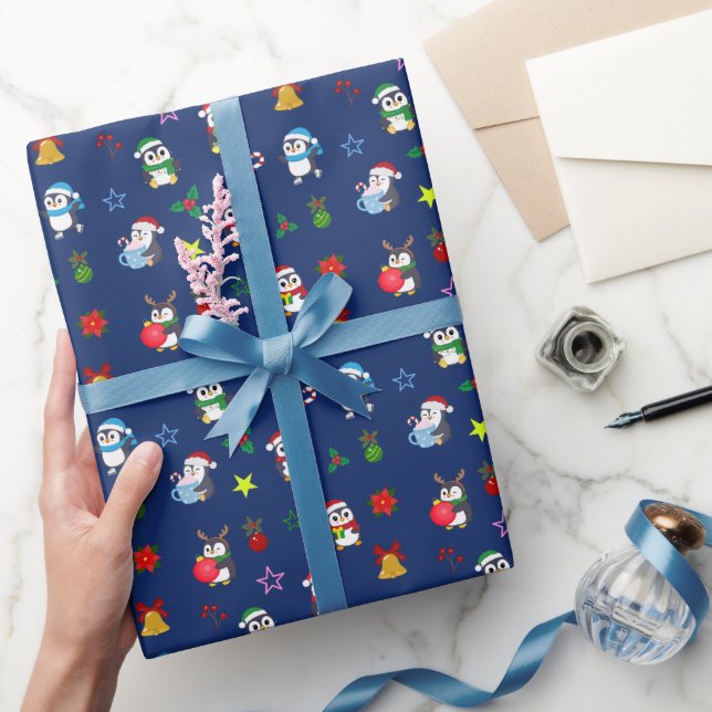 Papel de embrulho de Natal com pinguins fofos (Presentear)
