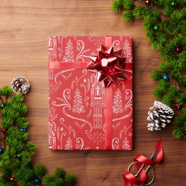 Papel de embrulho de Natal com quebra-nozes de giz (Presente de Natal)