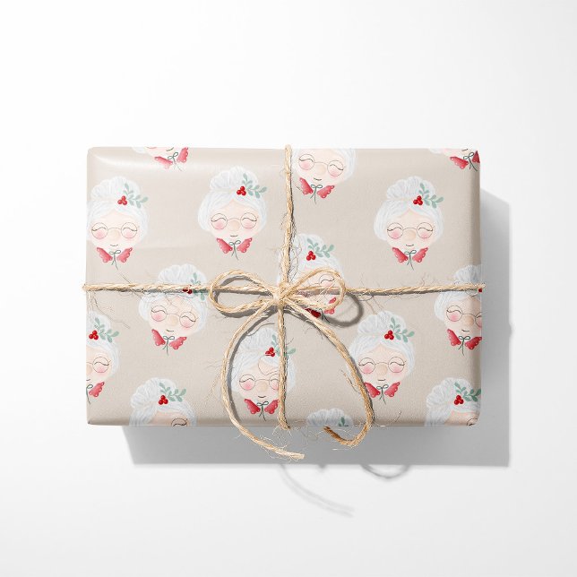Papel de embrulho de Natal com rosto da Sra. Claus (Criador carregado)