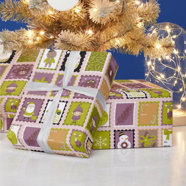 Papel de embrulho de Natal com selos de feriado (Feriados)