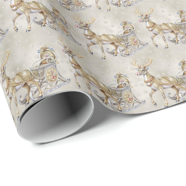 Papel de embrulho de Natal com trenó de rena (Ponta do rolo)
