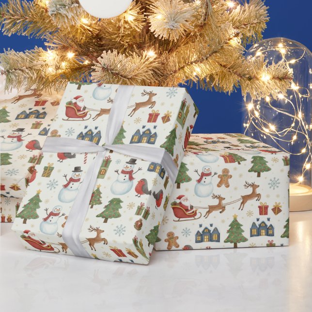 Papel de embrulho de Natal com trenó do Papai Noel (Feriados)