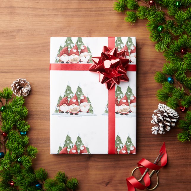 Papel de embrulho de Natal com três gnomos (Presente de Natal)