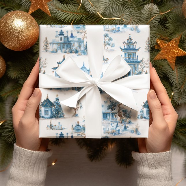 Papel de embrulho de Natal da Vila Blue Chinoiseri (Criador carregado)
