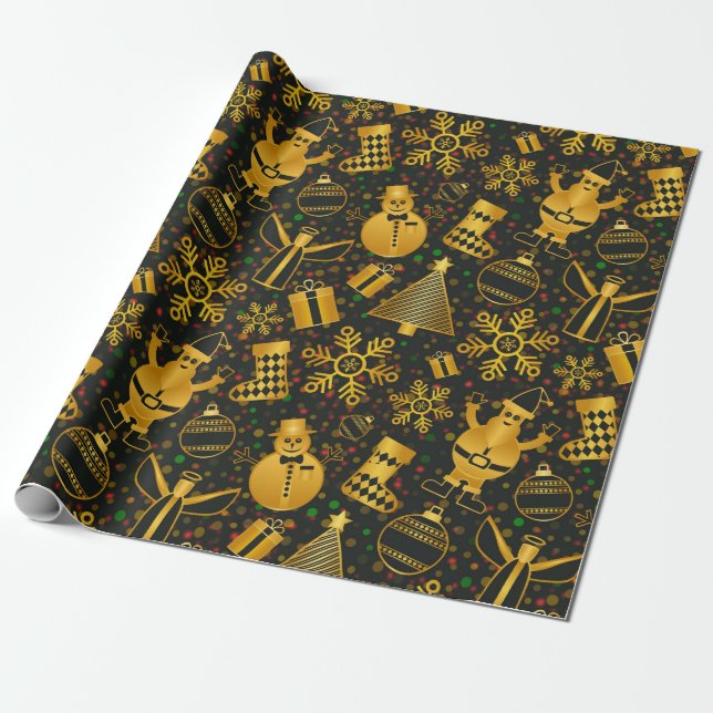 papel de embrulho de natal de boneco de neve de ou (Desenrolado)