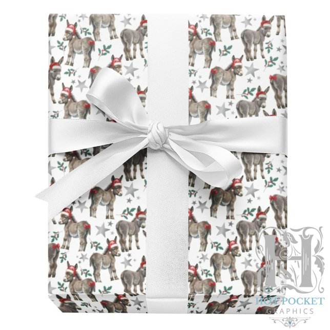 Papel de embrulho de Natal de burro fofo em branco (Criador carregado)
