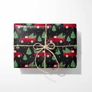 Papel de embrulho de Natal de caminhão vermelho rú