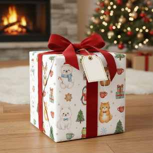 Papel de embrulho de Natal de criaturas mágicas de