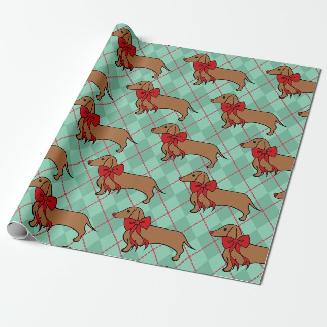 Papel de embrulho de Natal de Dachshund Argyle fof (Desenrolado)