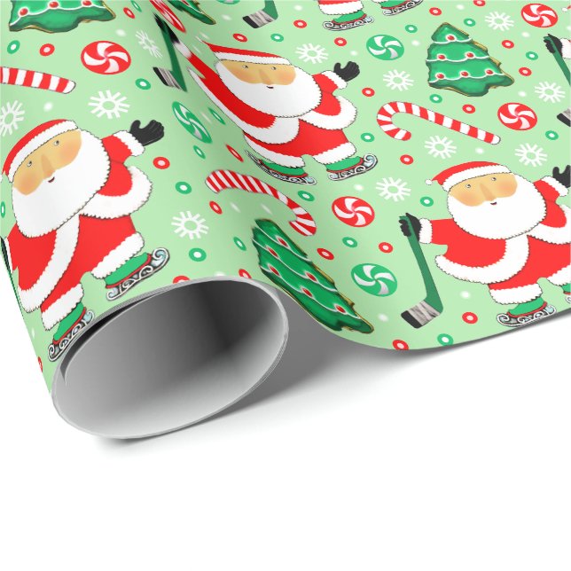 Papel de embrulho de Natal de esportes de hóquei (Ponta do rolo)
