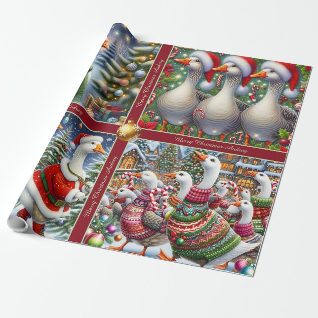 Papel de embrulho de Natal de Gansos Engraçados (Desenrolado)