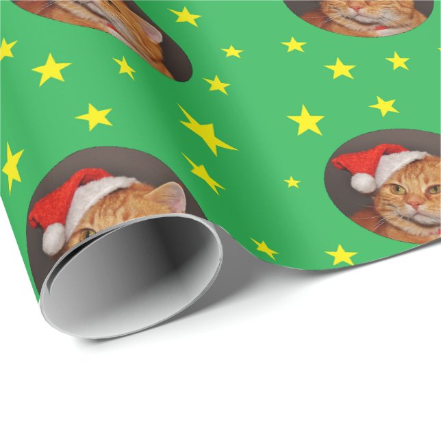 Papel de embrulho de Natal de gato laranja tabby F (Ponta do rolo)