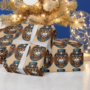 Papel de embrulho de natal de gato steampunk