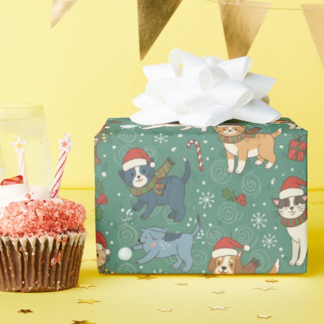 Papel de embrulho de Natal de gatos e cães de Nata (Festa de aniversário)