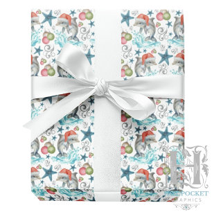 Papel de embrulho de Natal de golfinho em branco