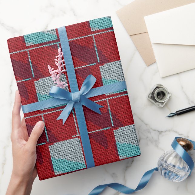 Papel de embrulho de Natal de malha vermelha e beg (Presentear)