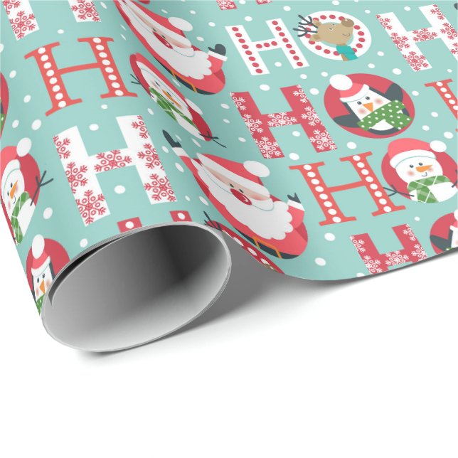 Papel de embrulho de Natal de pinguim do Papai Noe (Ponta do rolo)