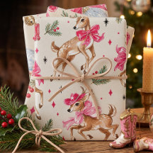 Papel de embrulho de Natal de rena ocidental rosa