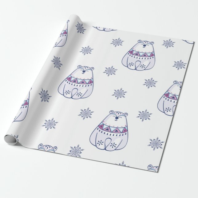 Papel de embrulho de Natal de Urso Polar Adorável  (Desenrolado)