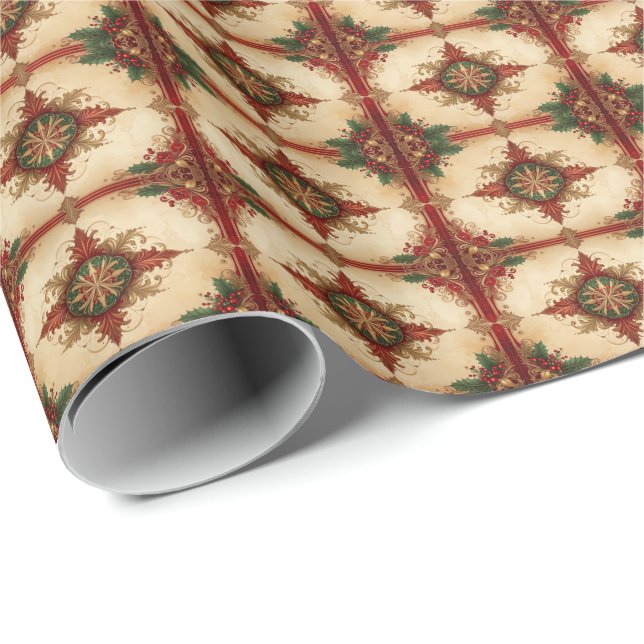 Papel de embrulho de Natal decorativo vermelho (Ponta do rolo)