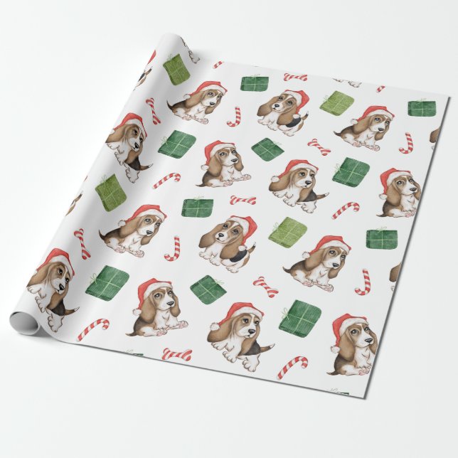 Papel de embrulho de Natal do cão de caça (Desenrolado)